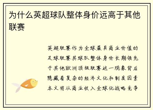 为什么英超球队整体身价远高于其他联赛